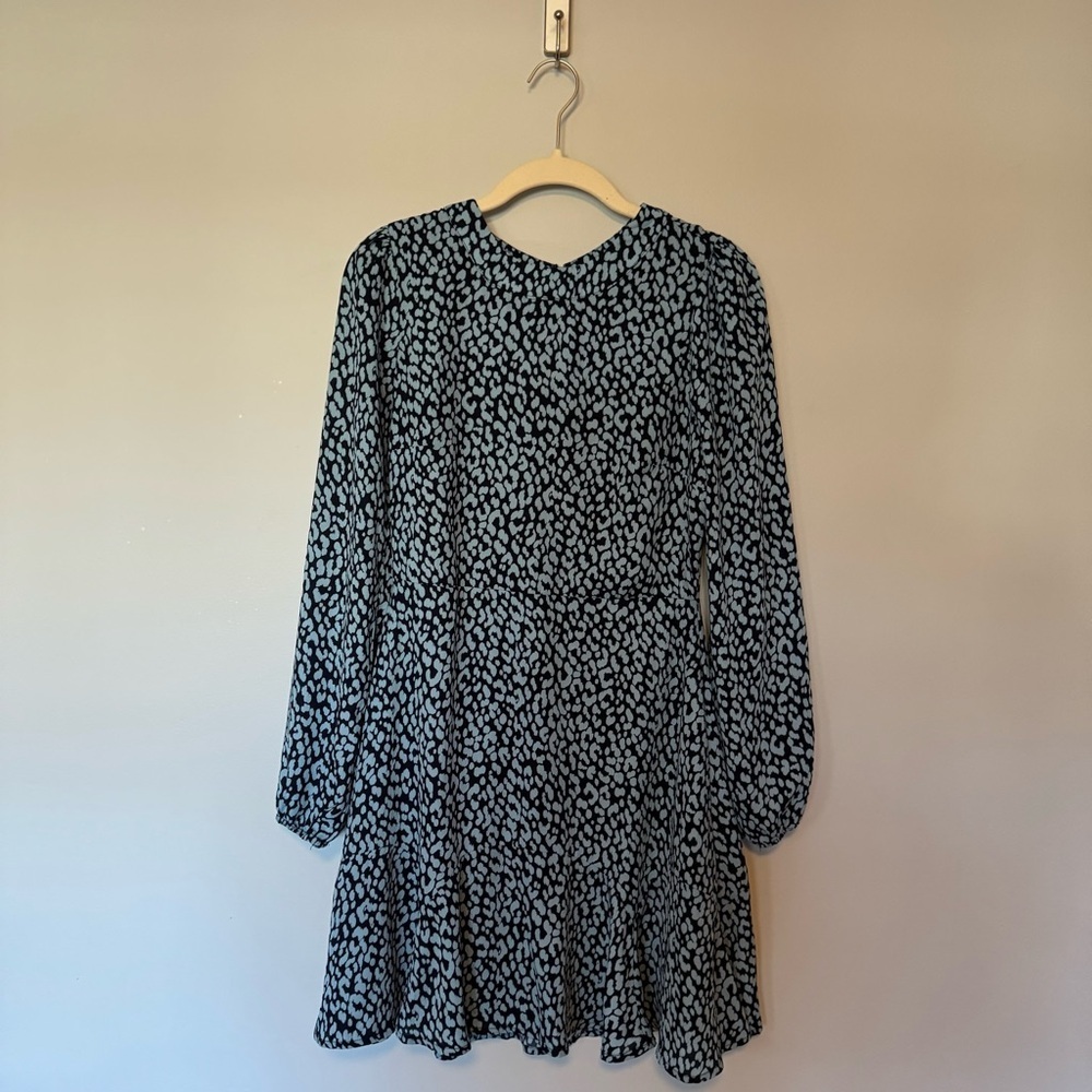 Mi Ami Brooke High Neck Long Sleeve Animal Print Dress in Blue Size Small